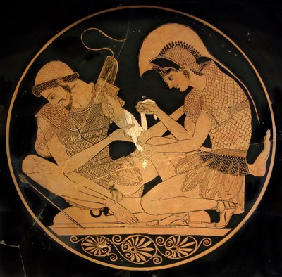 Achille pansant Patrocle (kylix attique, Ve s.)