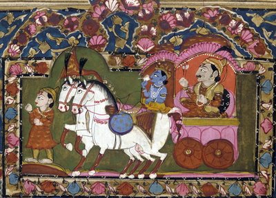École indienne, anonyme Krishna et Arjuna sur le char, Mahābhārata (XVIIIe–XIXe s.)